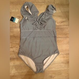 NWT Aava Striped Ruffle One Piece Swimsuit